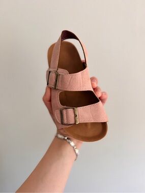 Girls Light Pink Double-Buckle Comfort Sandals